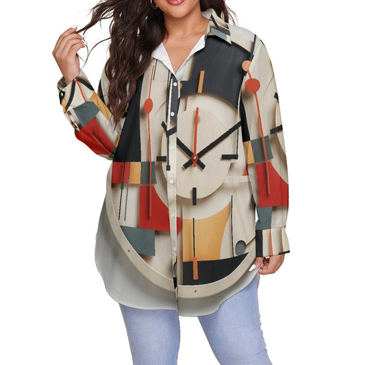 All-Over Print Women's Shirt With Long Sleeve(Plus Size)