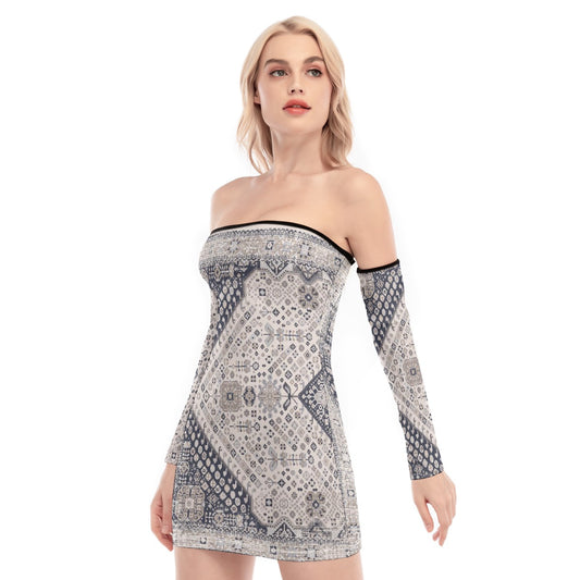 All-Over Print Women's Off-shoulder Back Lace-up Dress