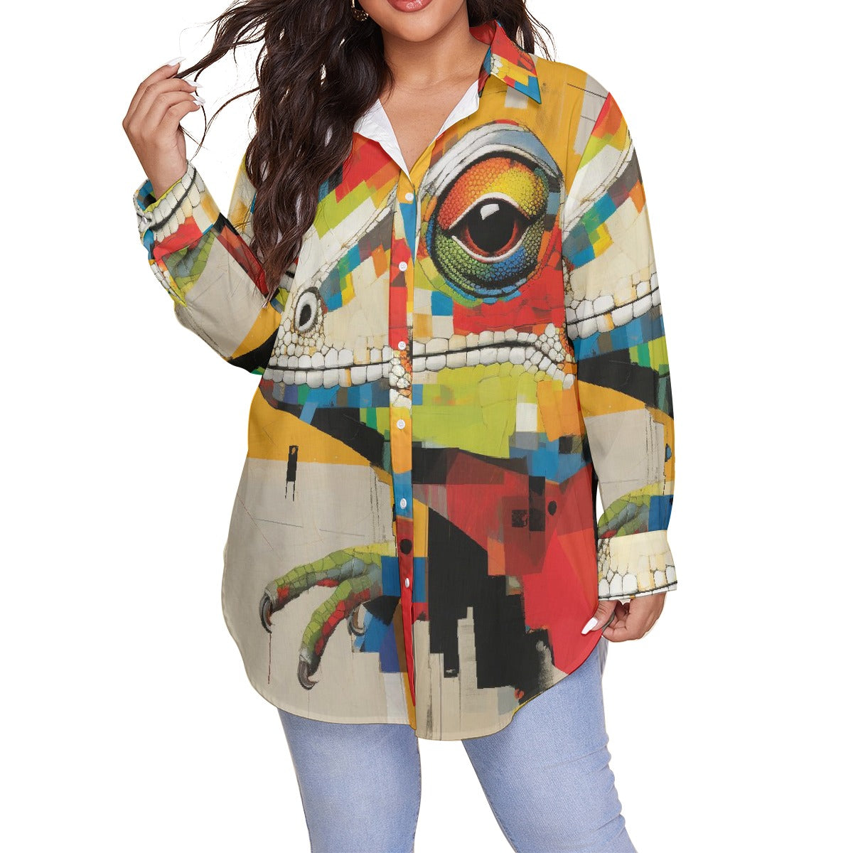 All-Over Print Women's Shirt With Long Sleeve(Plus Size)