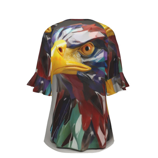 All-Over Print V-neck Women's T-shirt With Bell Sleeve