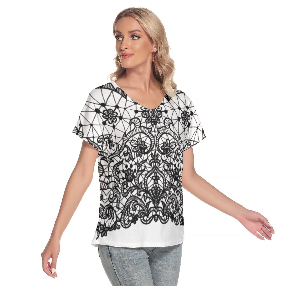 All-Over Print Women's Loose V-neck Short Sleeve T-shirt