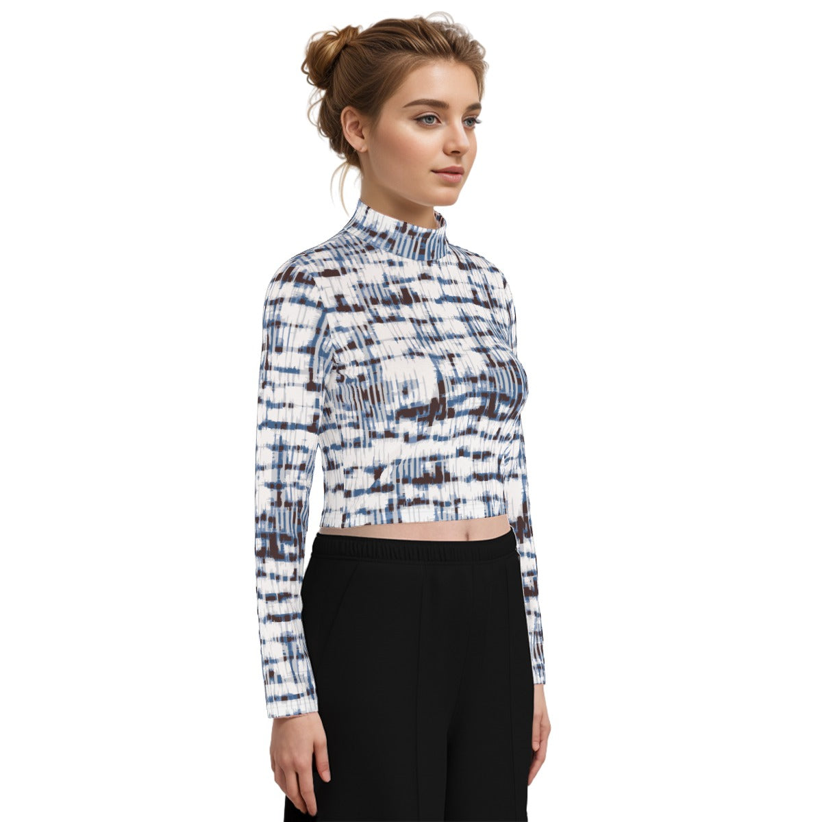 Eco-Friendly All-Over Print Women's Turtleneck T-shirt With Long Sleeve