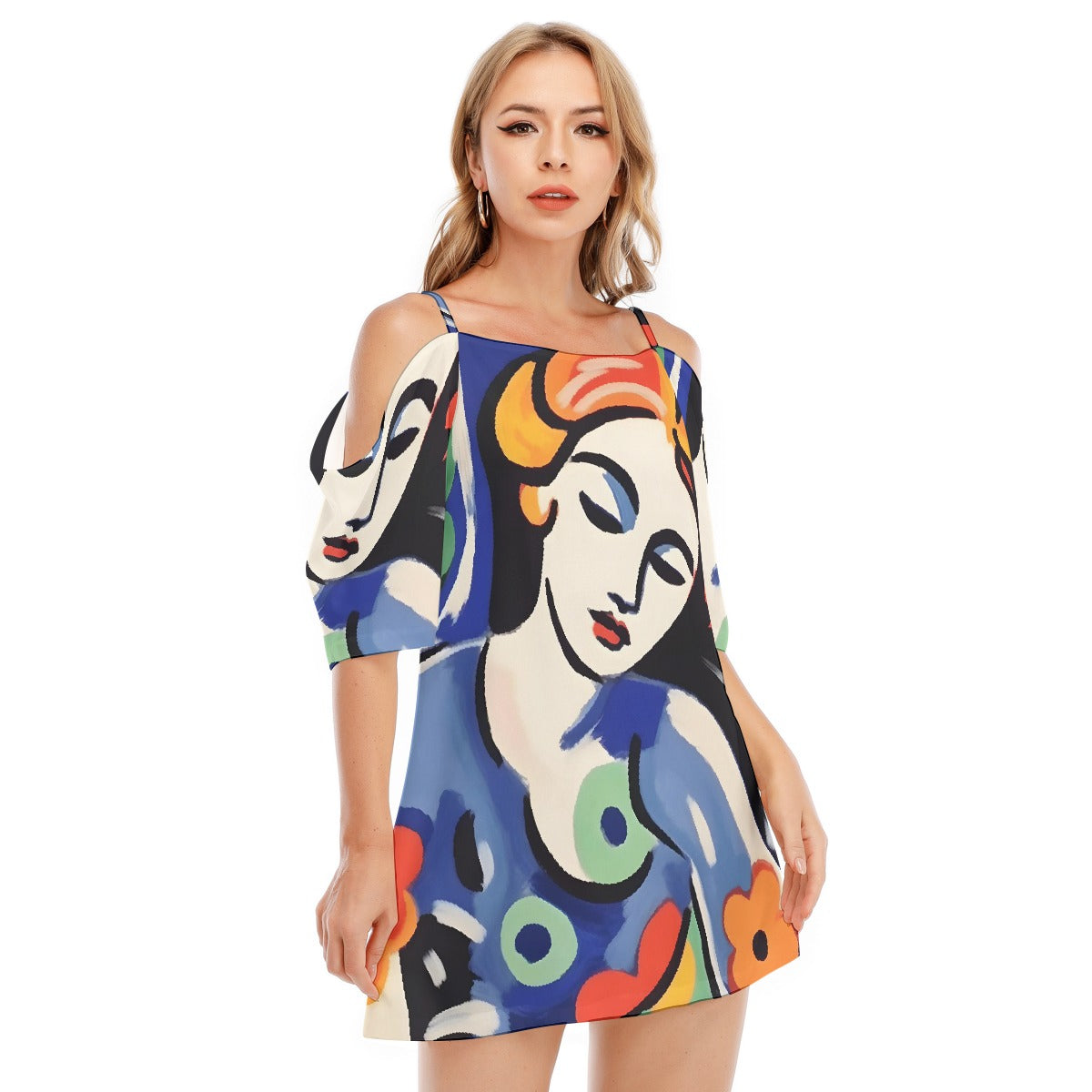 All-Over Print Women's Off-shoulder Cami Dress