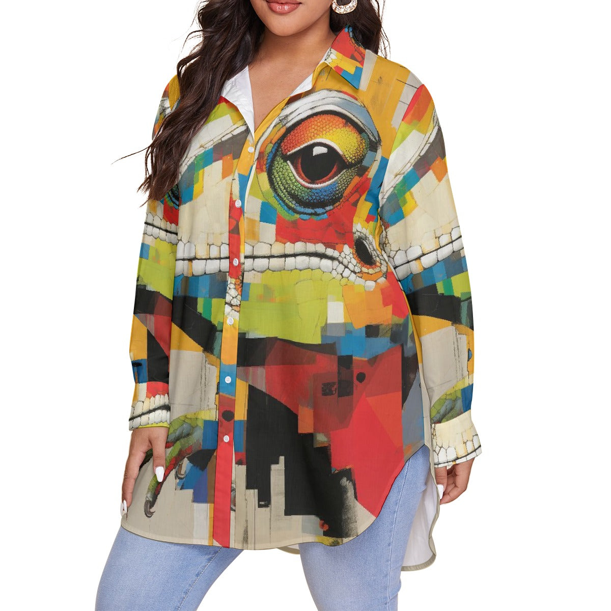 All-Over Print Women's Shirt With Long Sleeve(Plus Size)