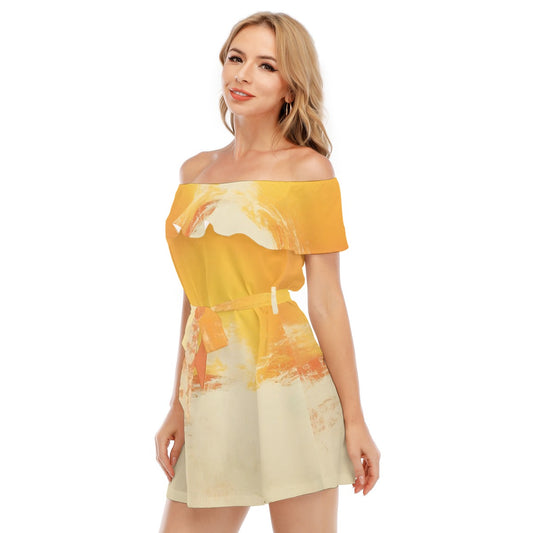 All-Over Print Women's Off-shoulder Dress With Ruffle