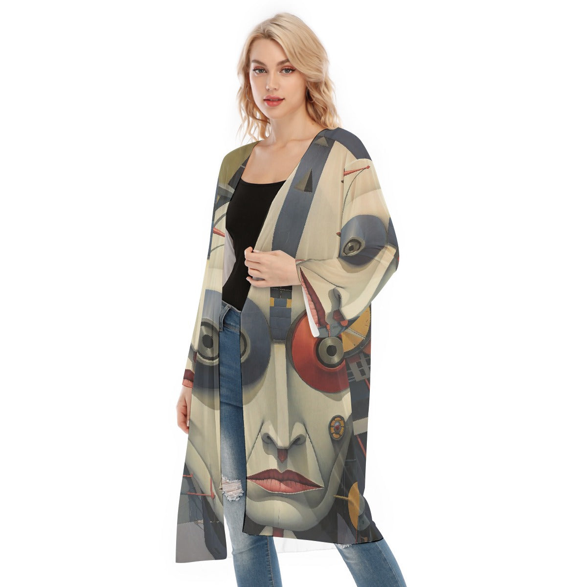 All- Over Print Women's Long Sleeve Mesh Cardigan