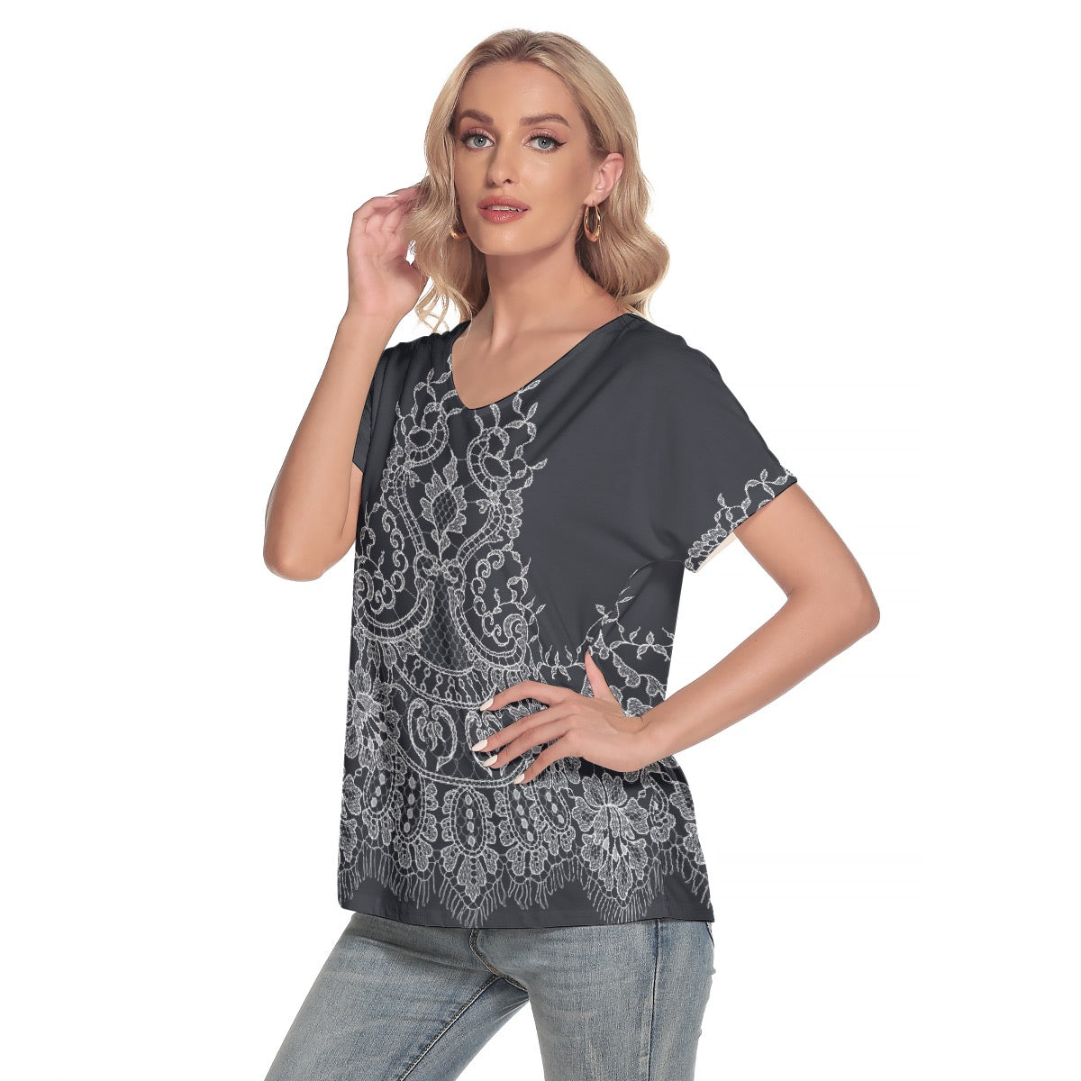 All-Over Print Women's Loose V-neck Short Sleeve T-shirt