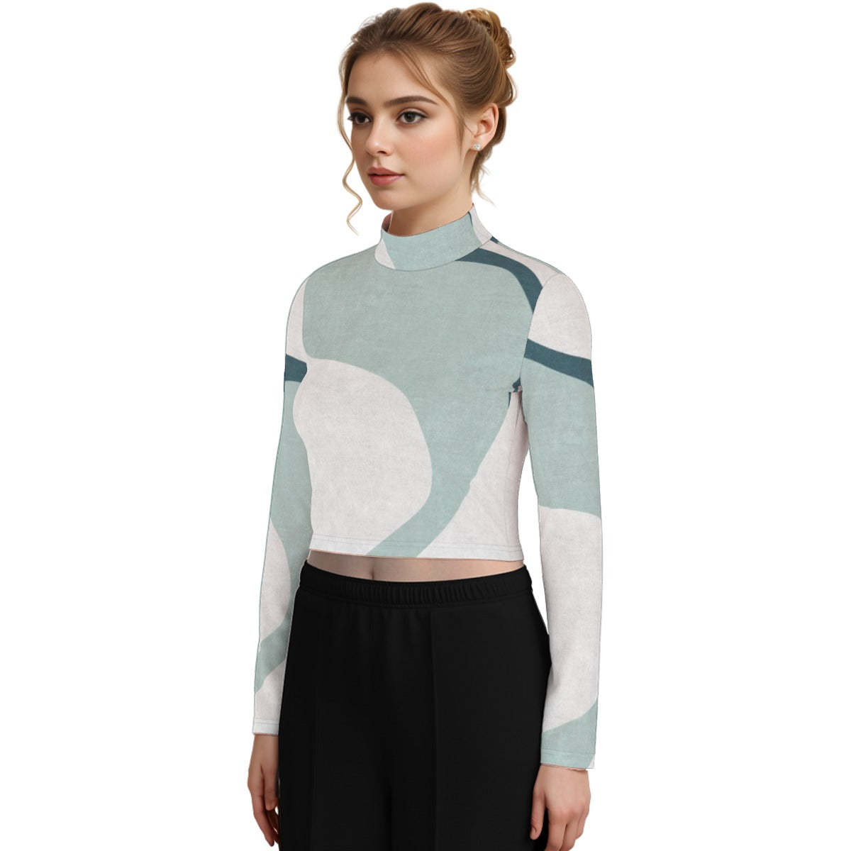 Eco-Friendly All-Over Print Women's Turtleneck T-shirt With Long Sleeve