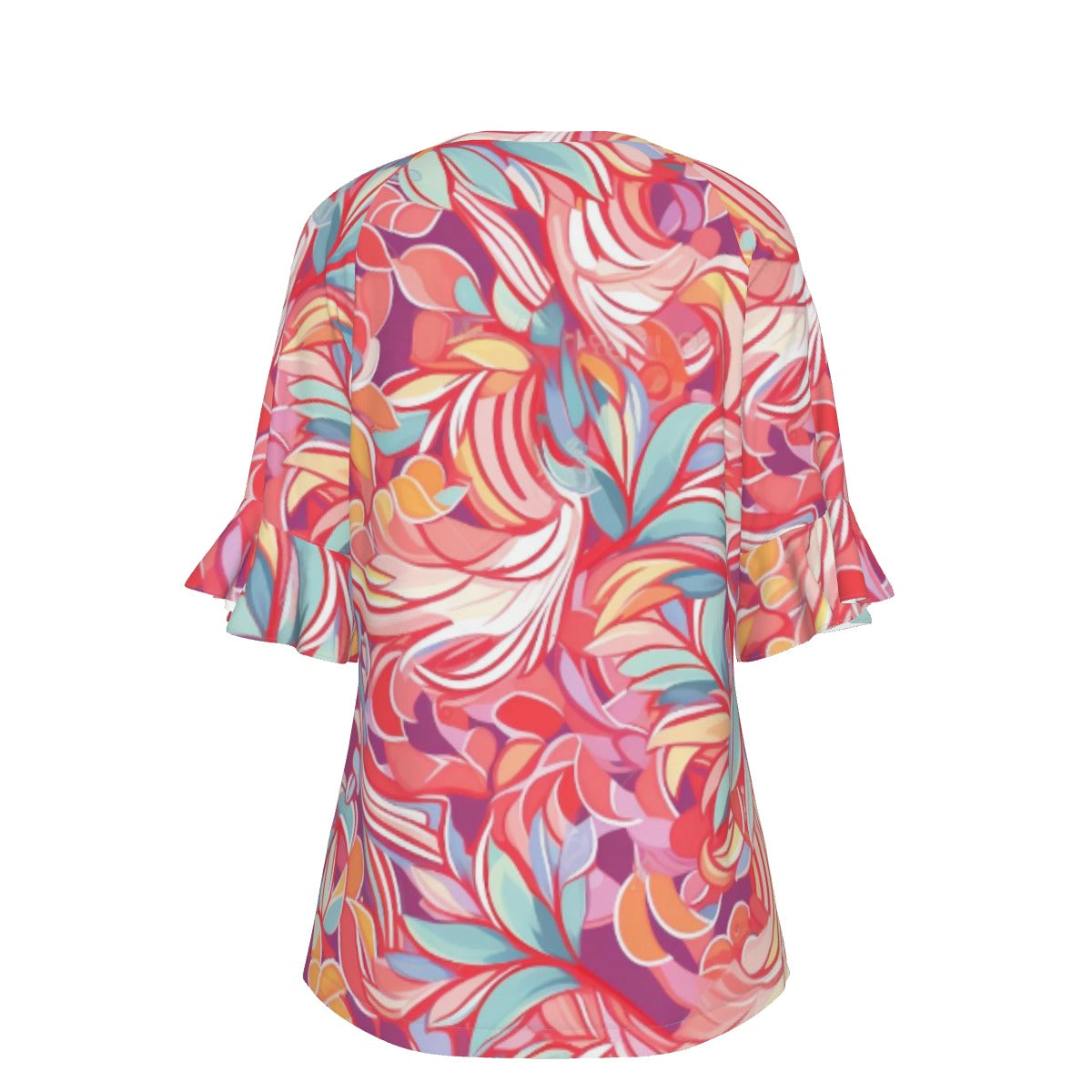 All-Over Print V-neck Women's T-shirt With Bell Sleeve