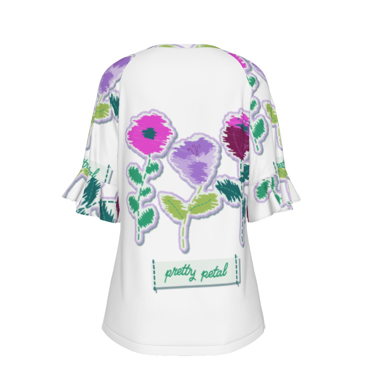 All-Over Print V-neck Women's T-shirt With Bell Sleeve