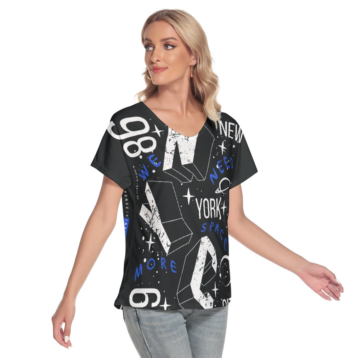 All-Over Print Women's Loose V-neck Short Sleeve T-shirt