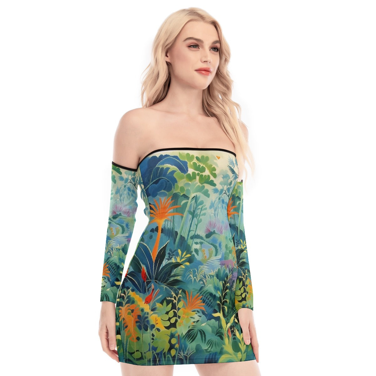 All-Over Print Women's Off-shoulder Back Lace-up Dress