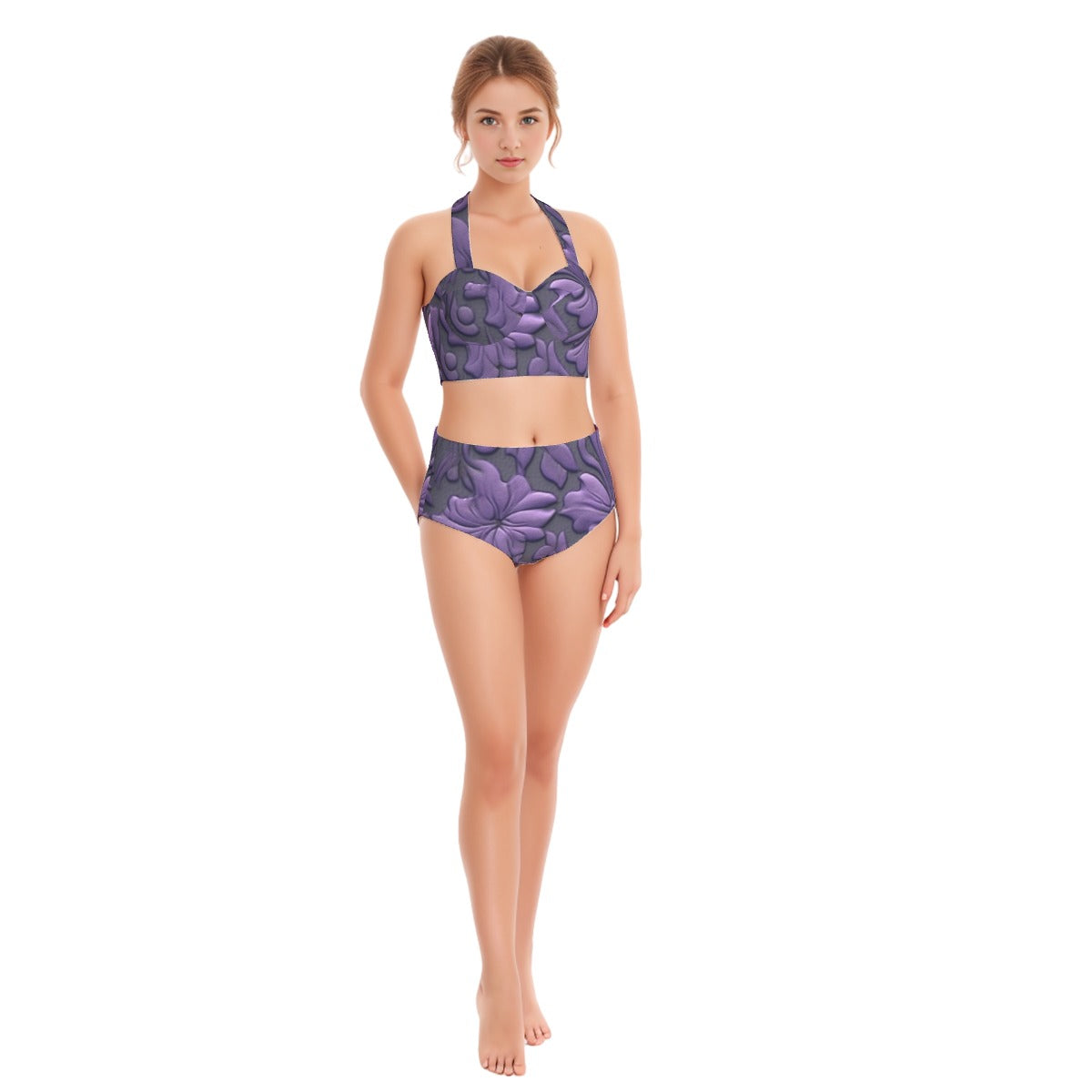 All-Over Print Women's Swimsuit Set With Halter