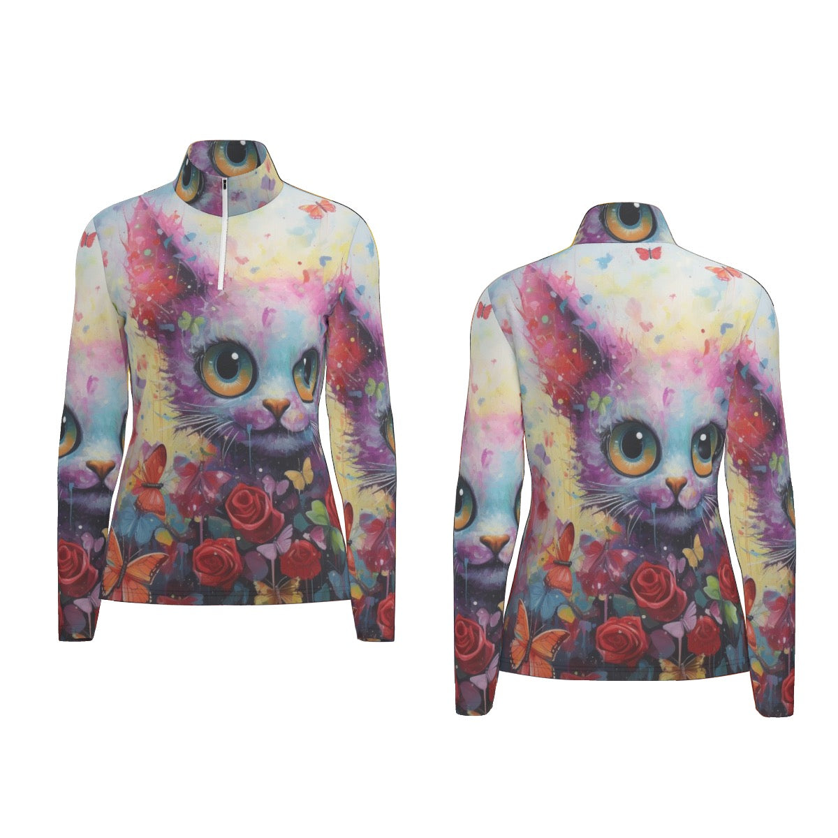 All-Over Print Women's Sports Collar Jersey With Long Sleeve