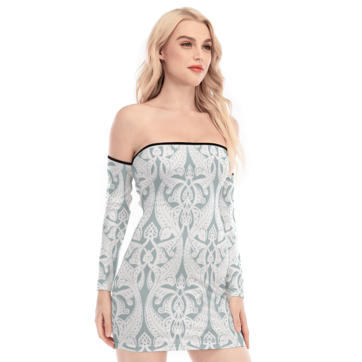 All-Over Print Women's Off-shoulder Back Lace-up Dress