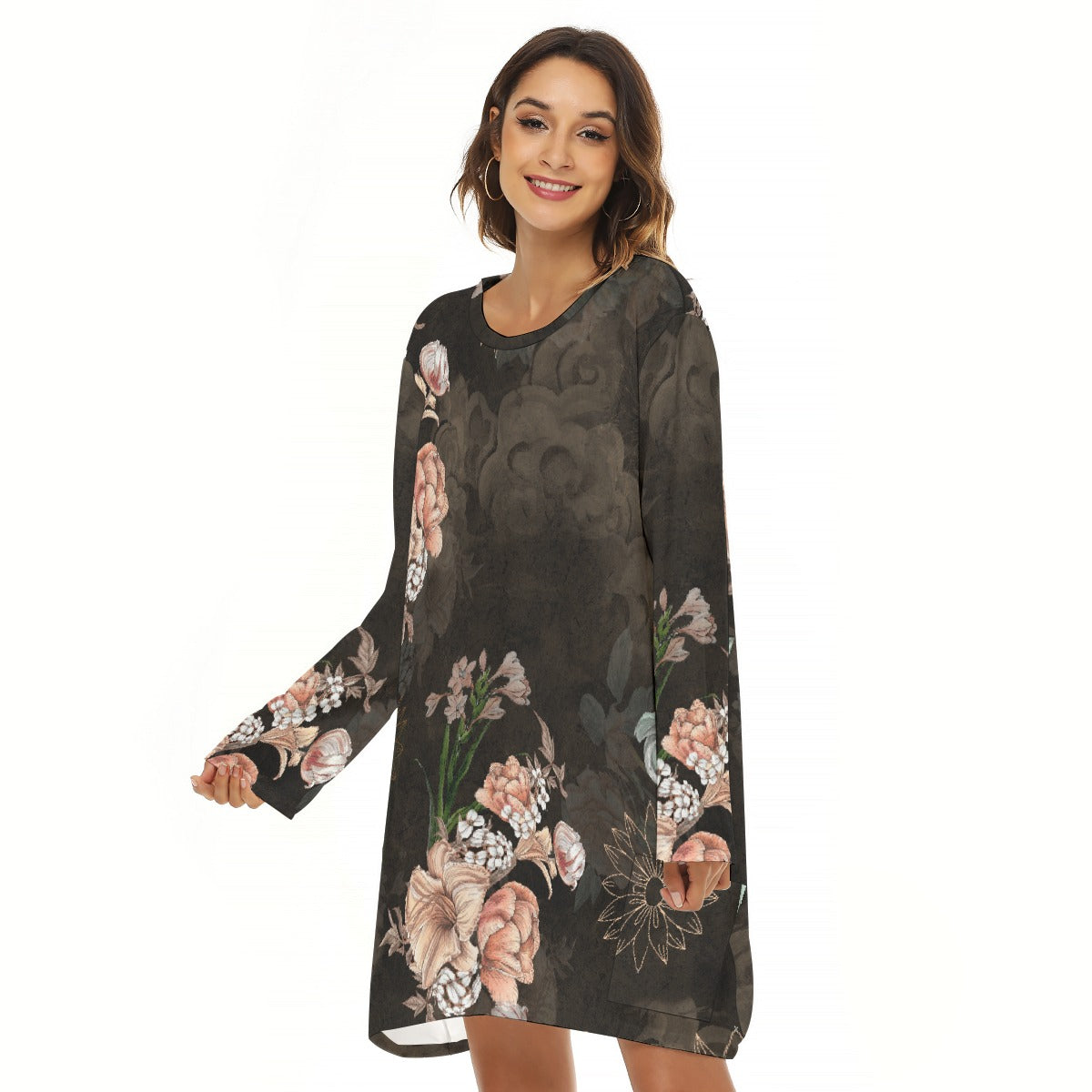 All-Over Print  Women's Loose Crew Neck Dress