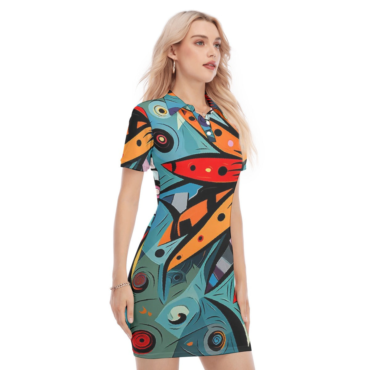 All-Over Print Women's Polo Collar Dress