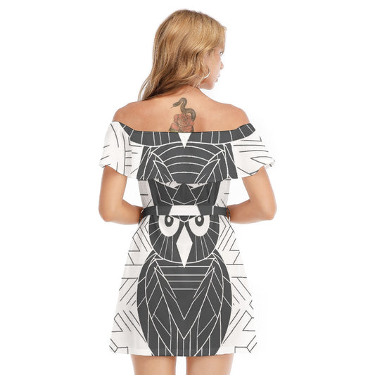 All-Over Print Women's Off-shoulder Dress With Ruffle