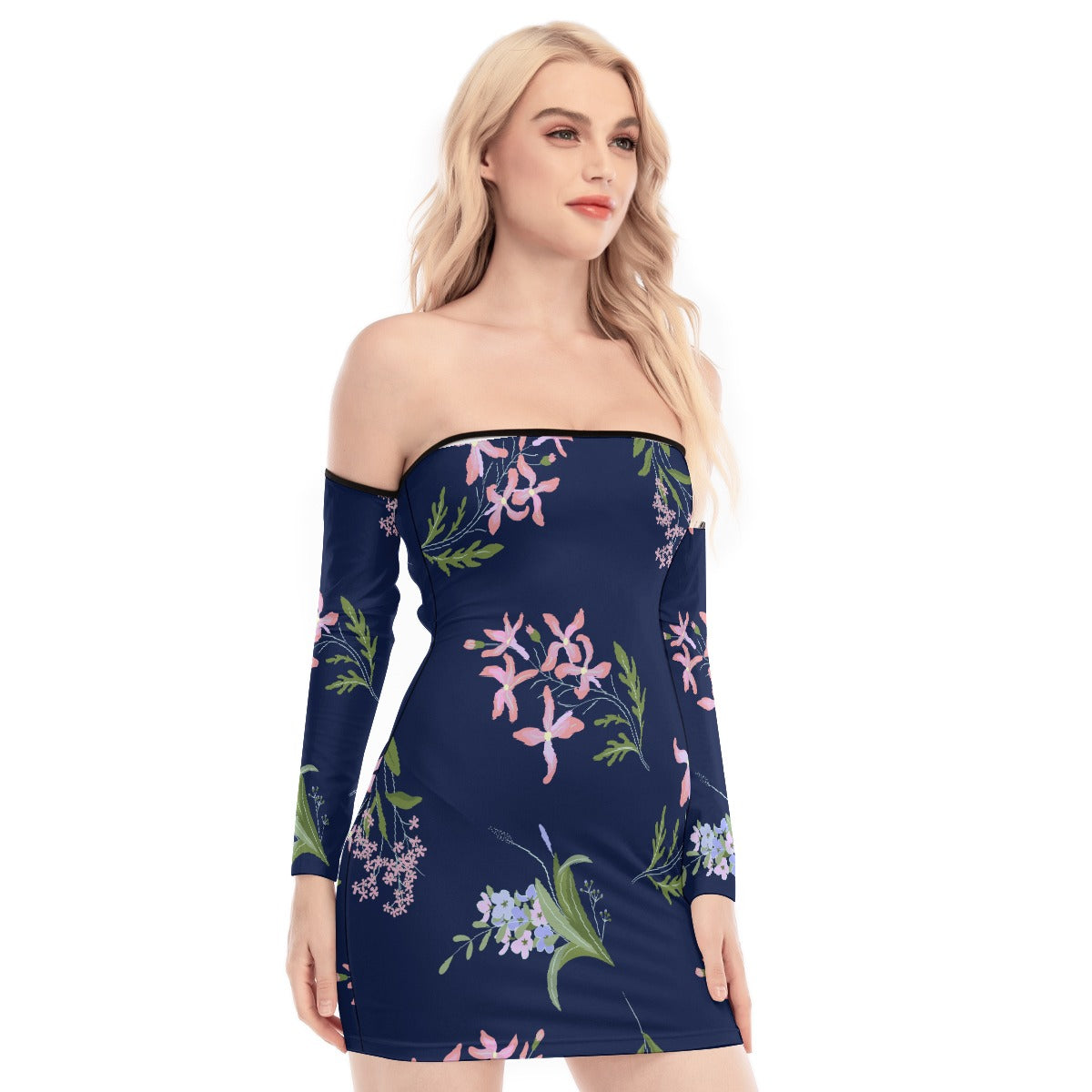 All-Over Print Women's Off-shoulder Back Lace-up Dress