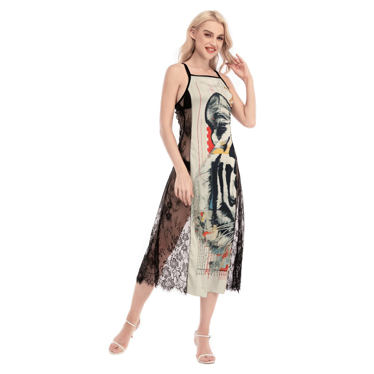 All-Over Print Women's Lace Cami Cross Back Dress