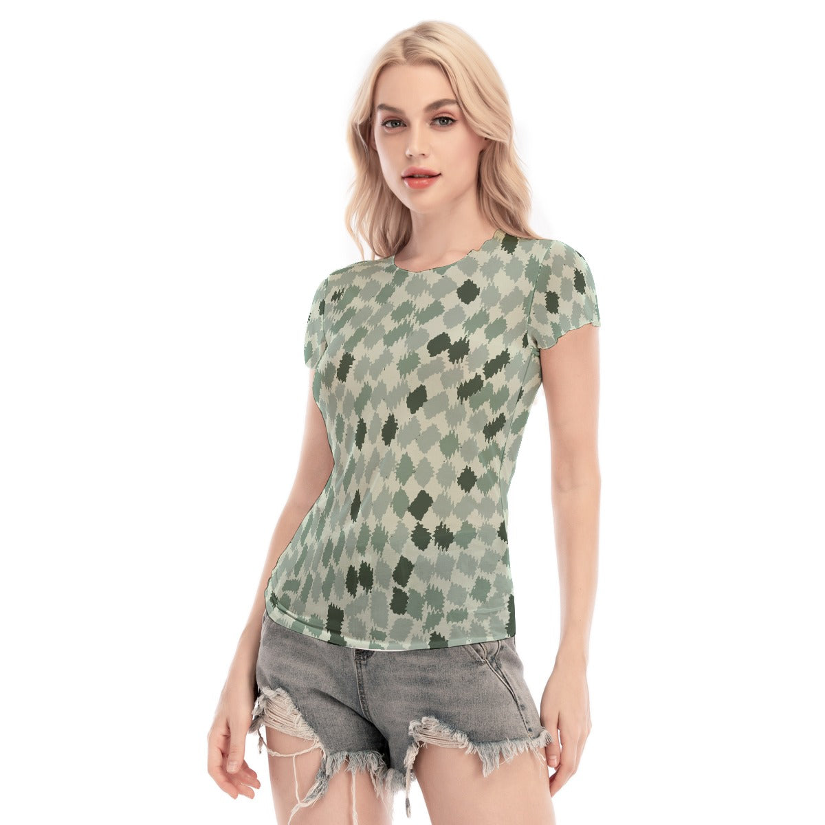 All-Over Print Women's Short Sleeve Mesh Blouse