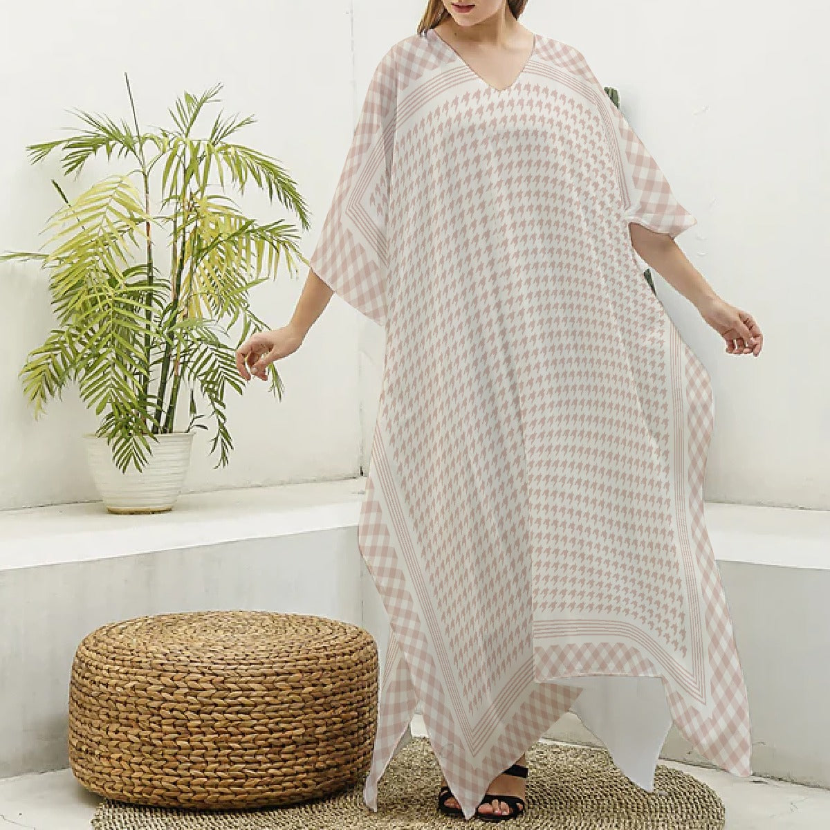 All-Over Print Women's Imitation Silk V-neck Kaftan Robe