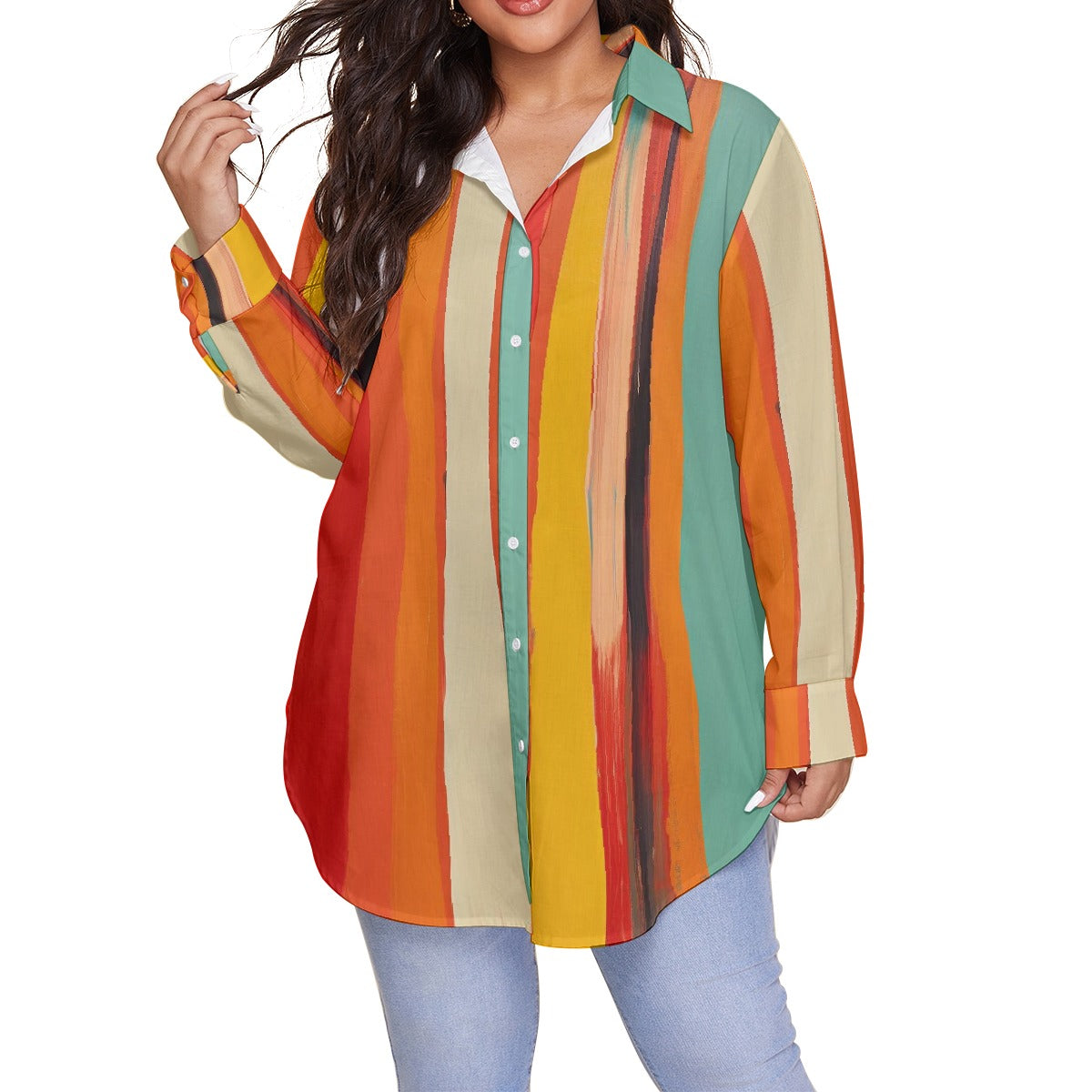 All-Over Print Women's Shirt With Long Sleeve(Plus Size)