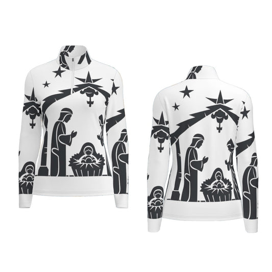 All-Over Print Women's Sports Collar Jersey With Long Sleeve