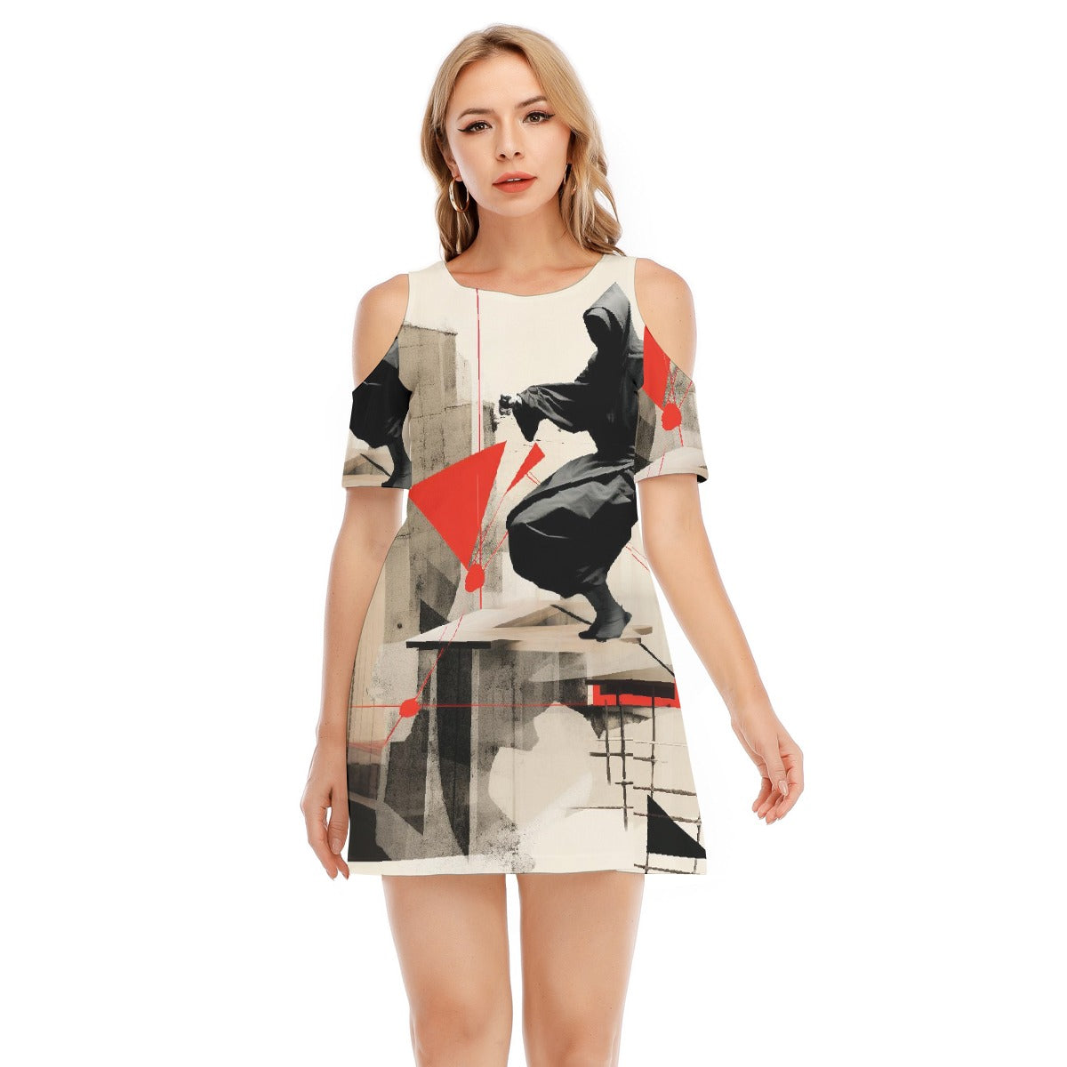 All-Over Print Women's Cold Shoulder Dress | 190GSM Cotton