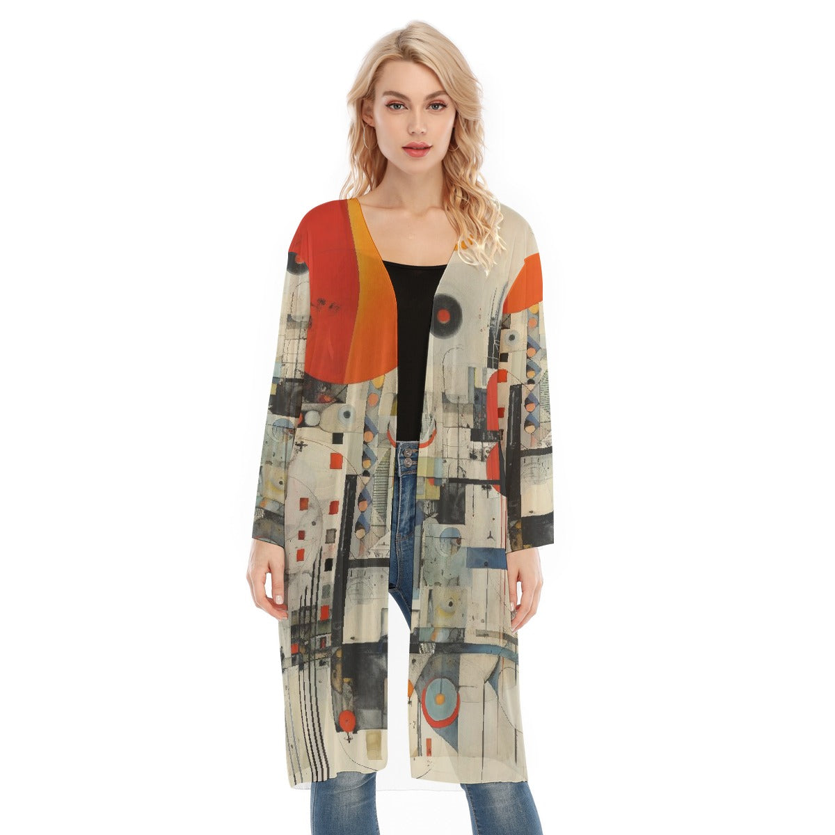 All- Over Print Women's Long Sleeve Mesh Cardigan