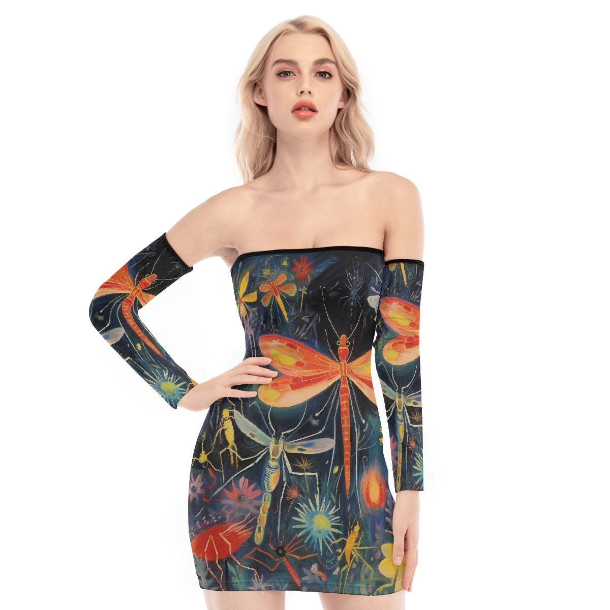 All-Over Print Women's Off-shoulder Back Lace-up Dress