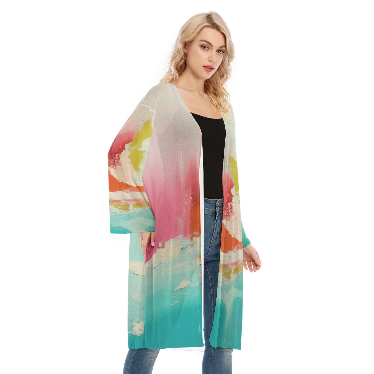 All- Over Print Women's Long Sleeve Mesh Cardigan