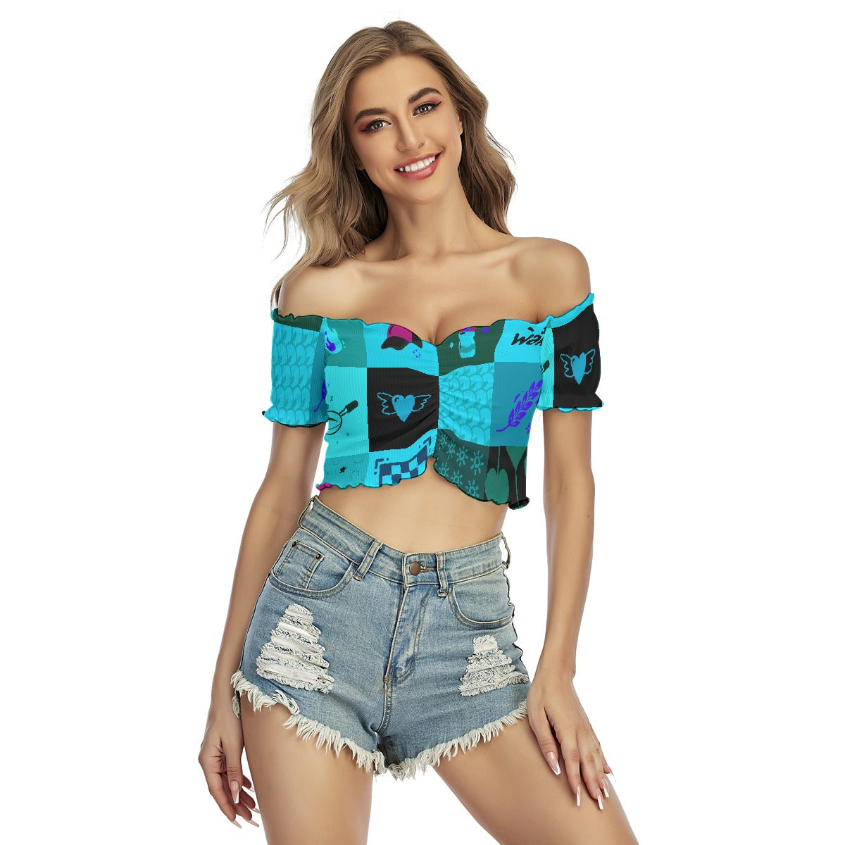 All-Over Print Women's One-shoulder Off-the-navel Short Sleeve T-shirt