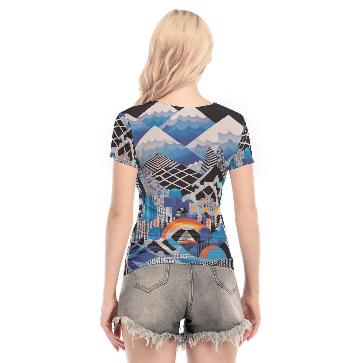 All-Over Print Women's Short Sleeve Mesh Blouse