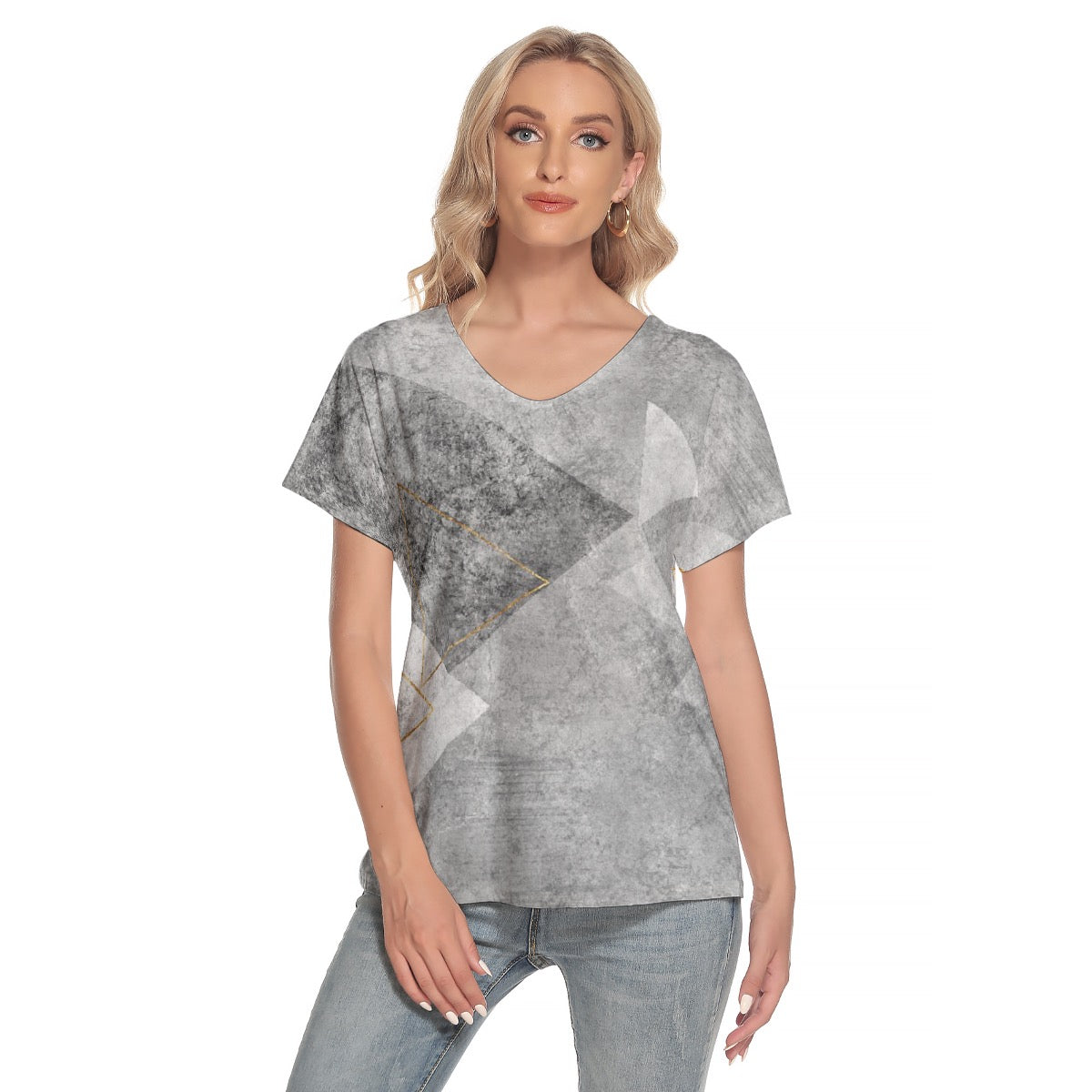 All-Over Print Women's Loose V-neck Short Sleeve T-shirt