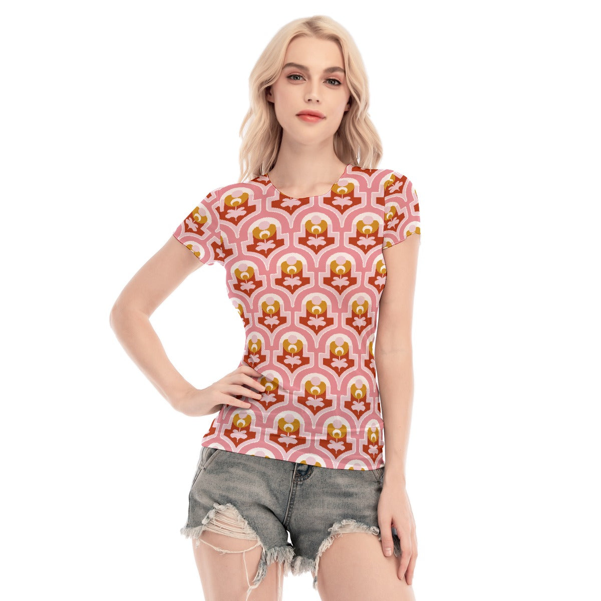 All-Over Print Women's Short Sleeve Mesh Blouse