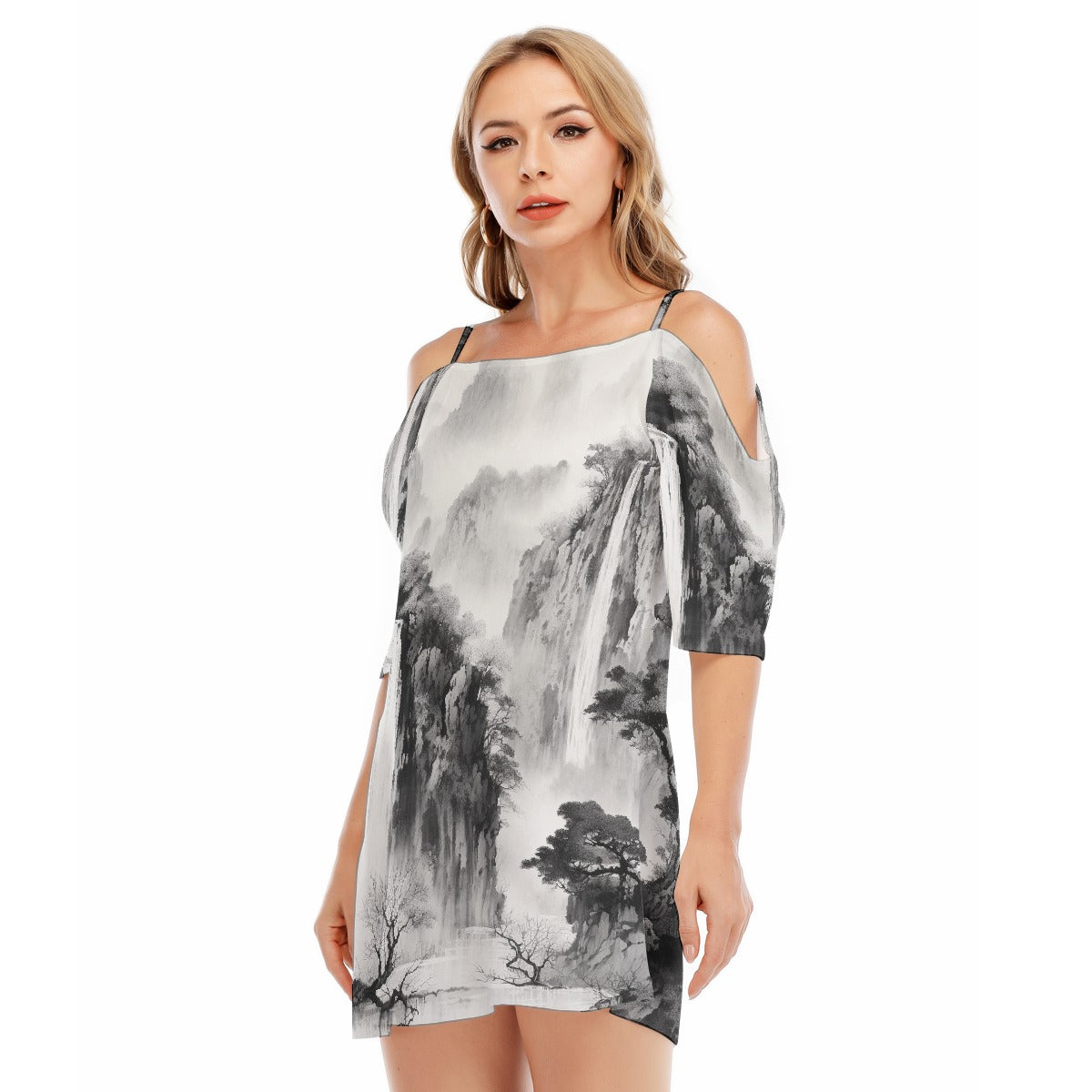 All-Over Print Women's Off-shoulder Cami Dress