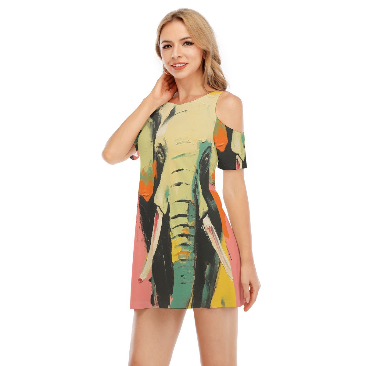 All-Over Print Women's Cold Shoulder Dress | 190GSM Cotton