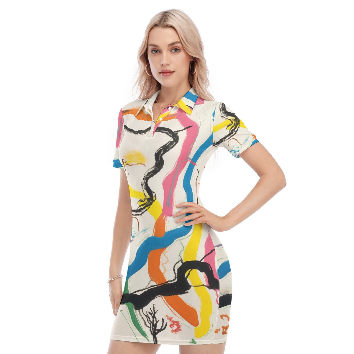 All-Over Print Women's Polo Collar Dress