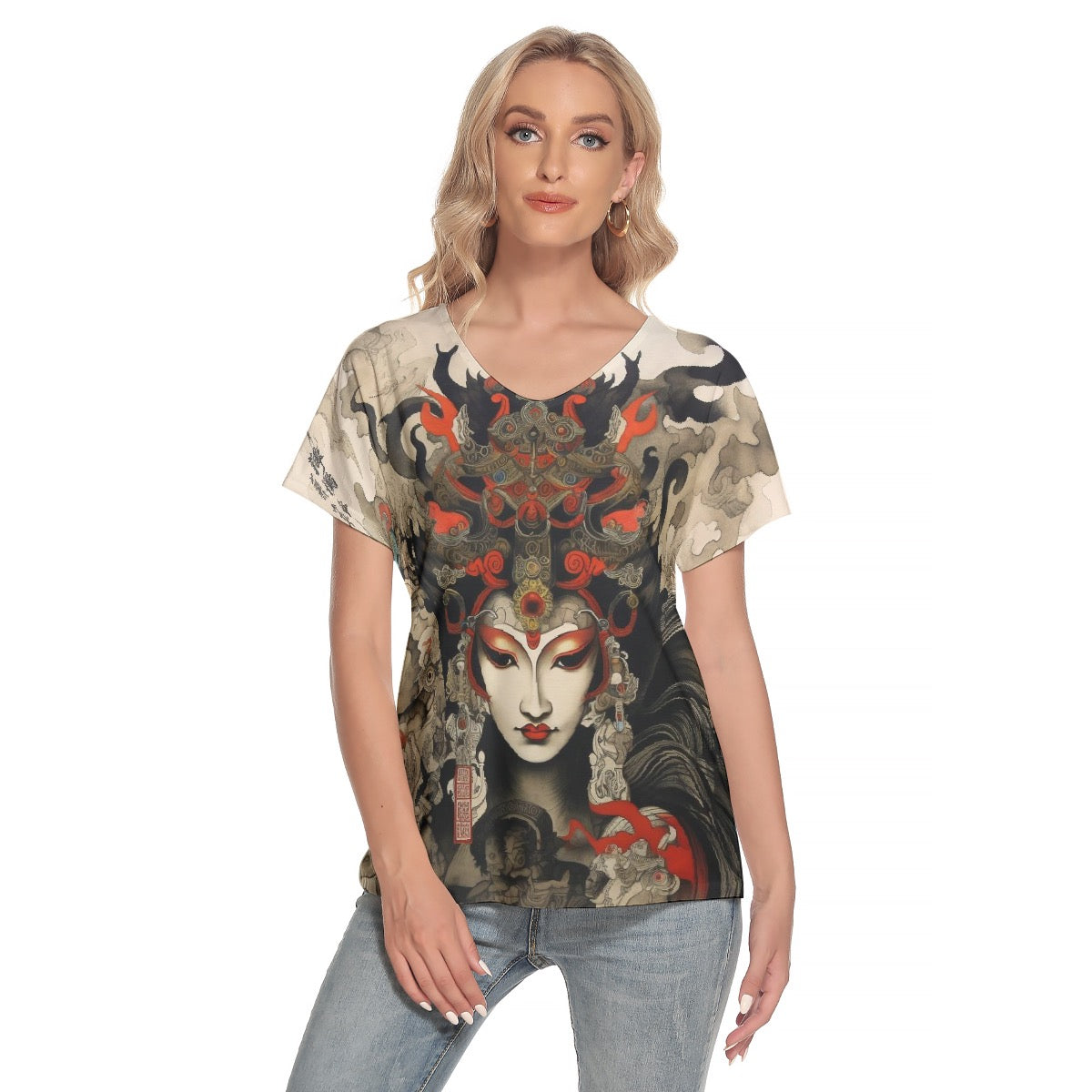 All-Over Print Women's Loose V-neck Short Sleeve T-shirt