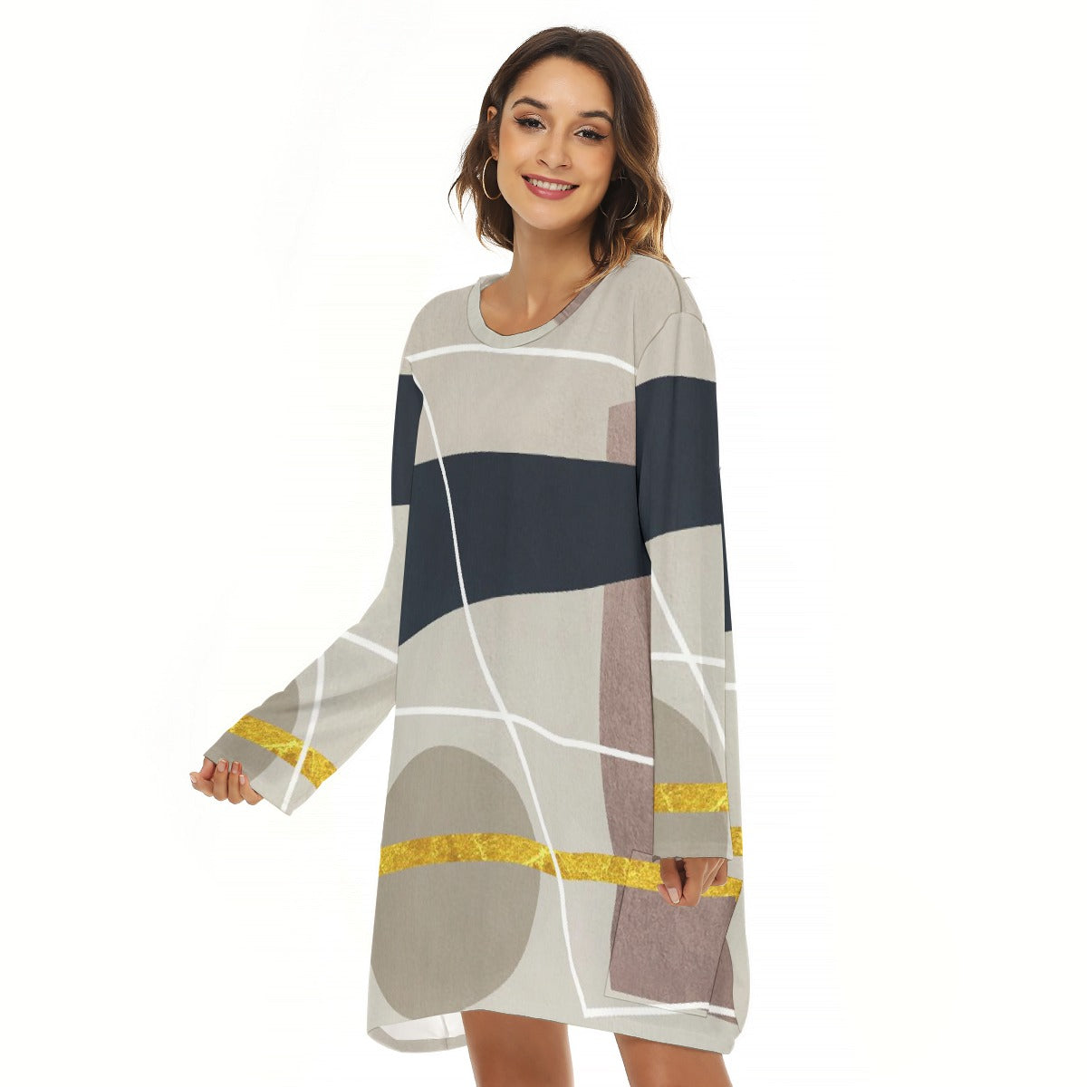 All-Over Print  Women's Loose Crew Neck Dress