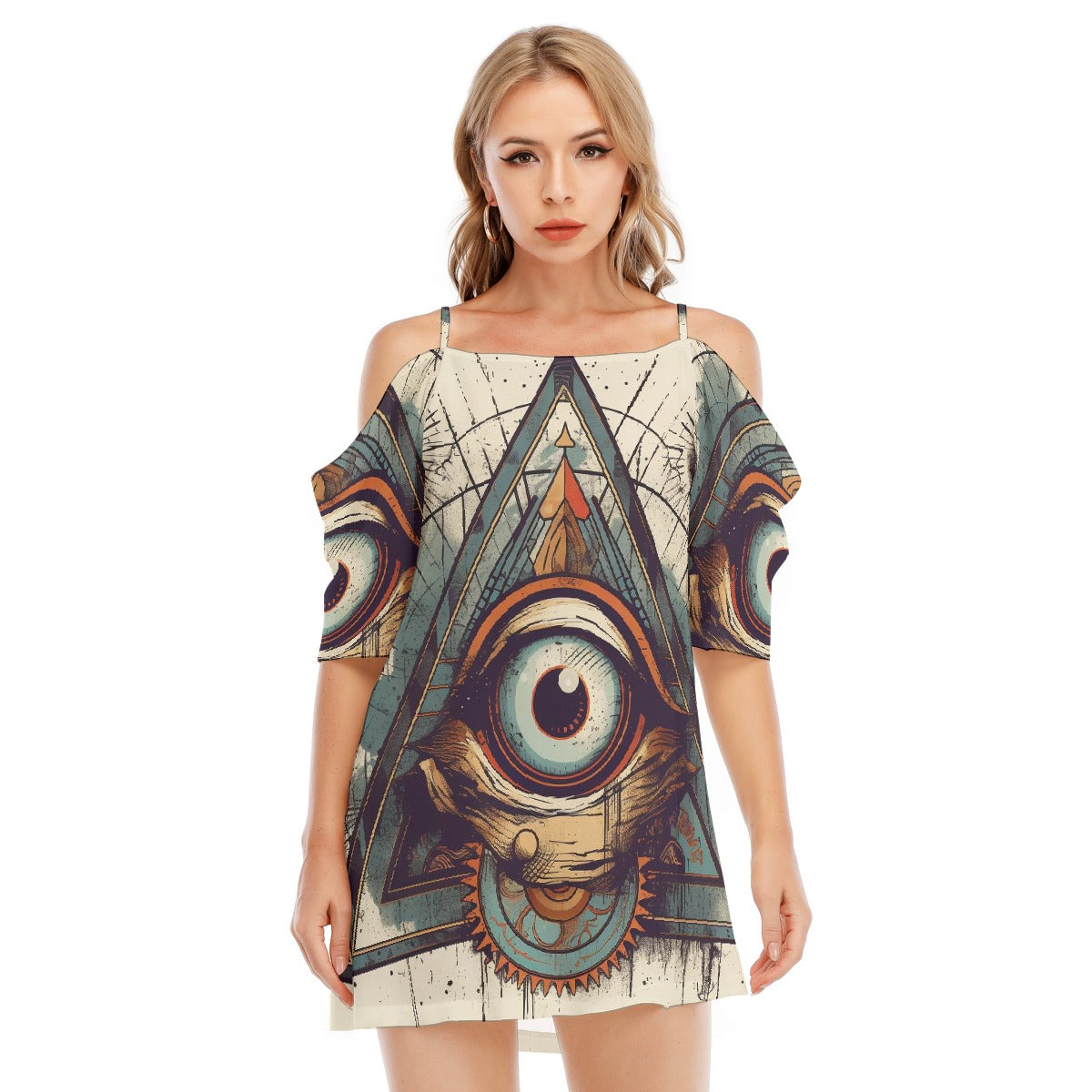 All-Over Print Women's Off-shoulder Cami Dress