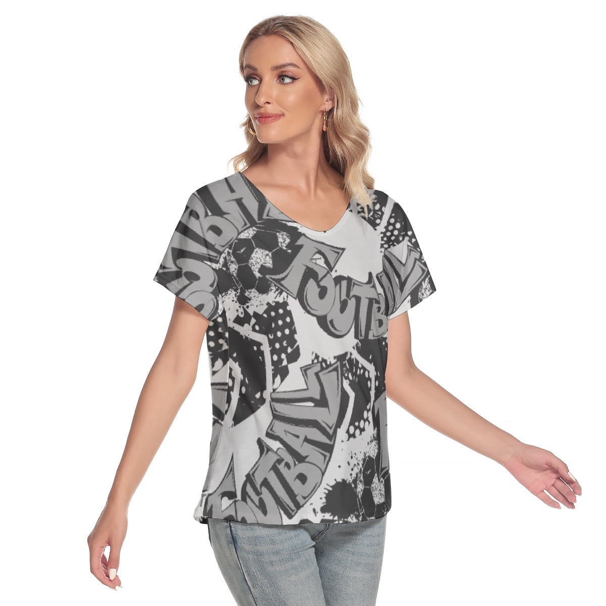 All-Over Print Women's Loose V-neck Short Sleeve T-shirt