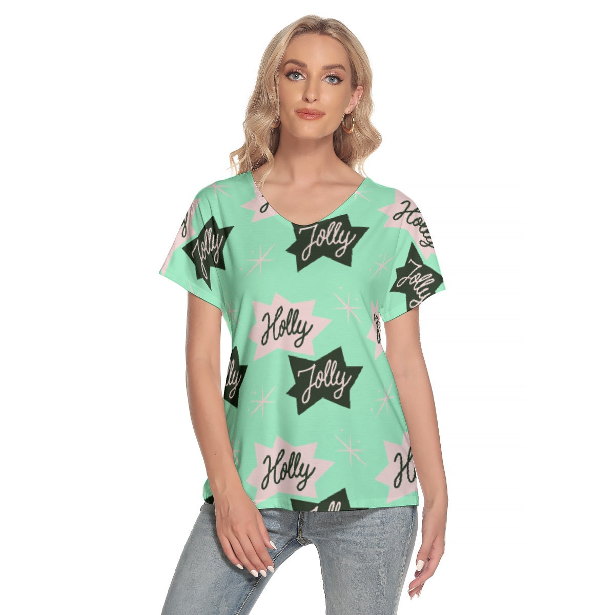 All-Over Print Women's Loose V-neck Short Sleeve T-shirt