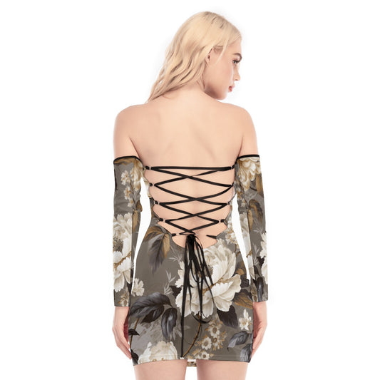 All-Over Print Women's Off-shoulder Back Lace-up Dress