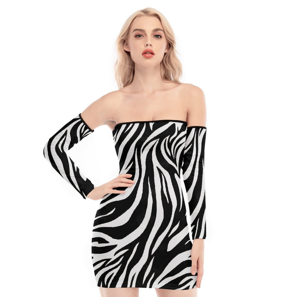 All-Over Print Women's Off-shoulder Back Lace-up Dress