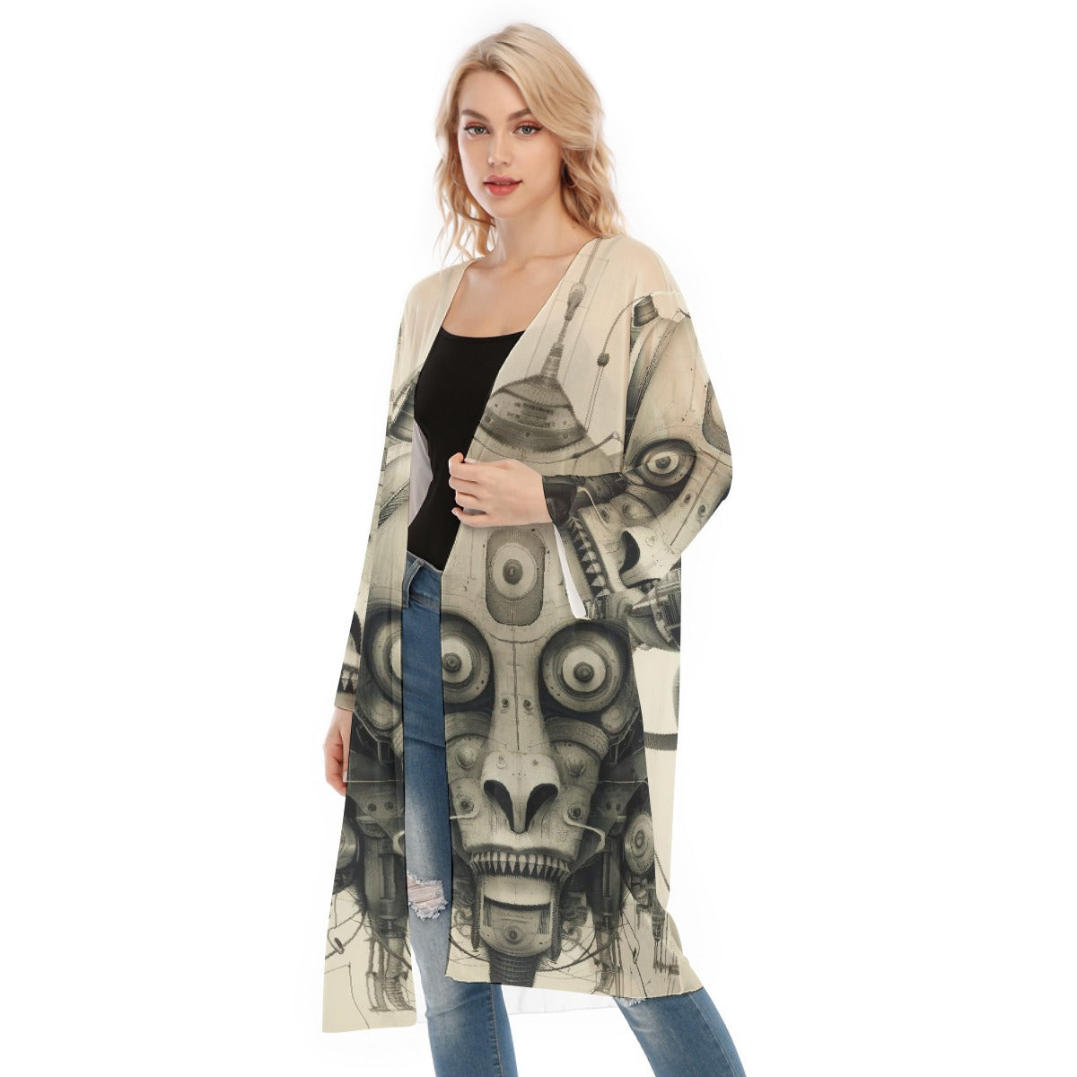 All- Over Print Women's Long Sleeve Mesh Cardigan