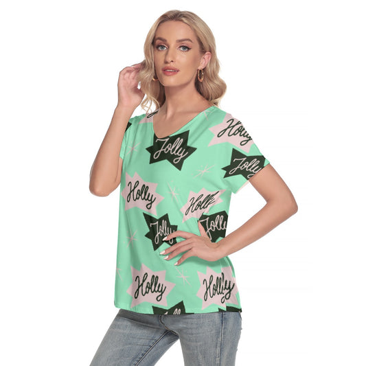 All-Over Print Women's Loose V-neck Short Sleeve T-shirt