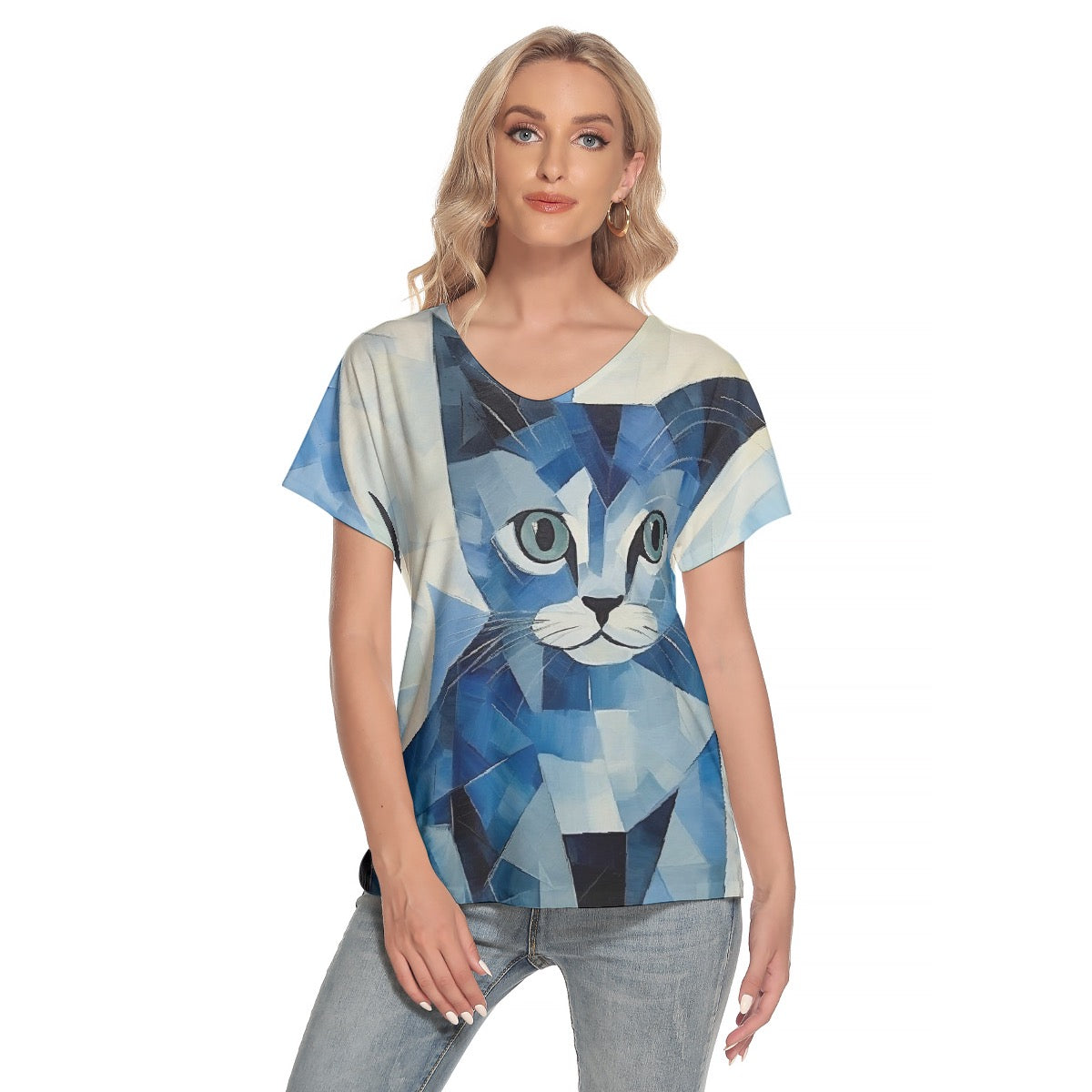 All-Over Print Women's Loose V-neck Short Sleeve T-shirt