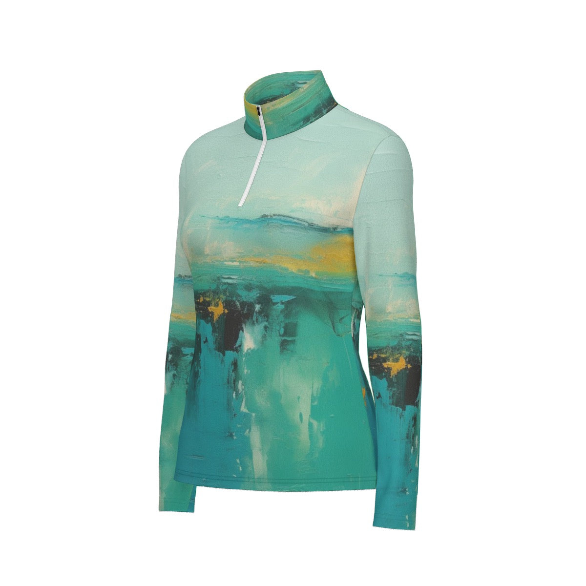 All-Over Print Women's Sports Collar Jersey With Long Sleeve